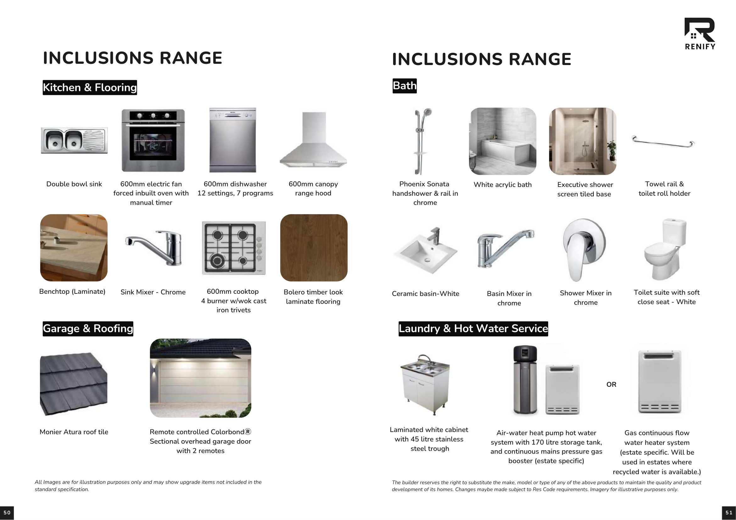 Standard Inclusions - Kitchen, Bath, Garage